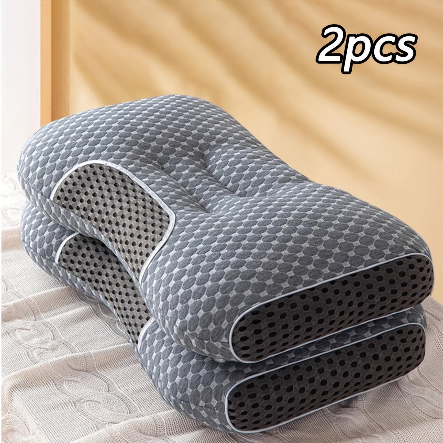 2pcs Ergonomic Neck Support Pillows – Adjustable Soft Knit Design, Reversible & Washable for Comfortable Sleep