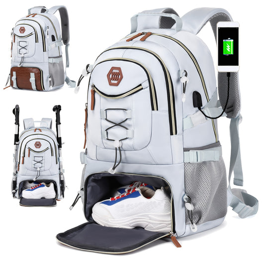 Outdoor Travel Backpack - Large Capacity Sports Camping Bag with Laptop and Shoe Compartments