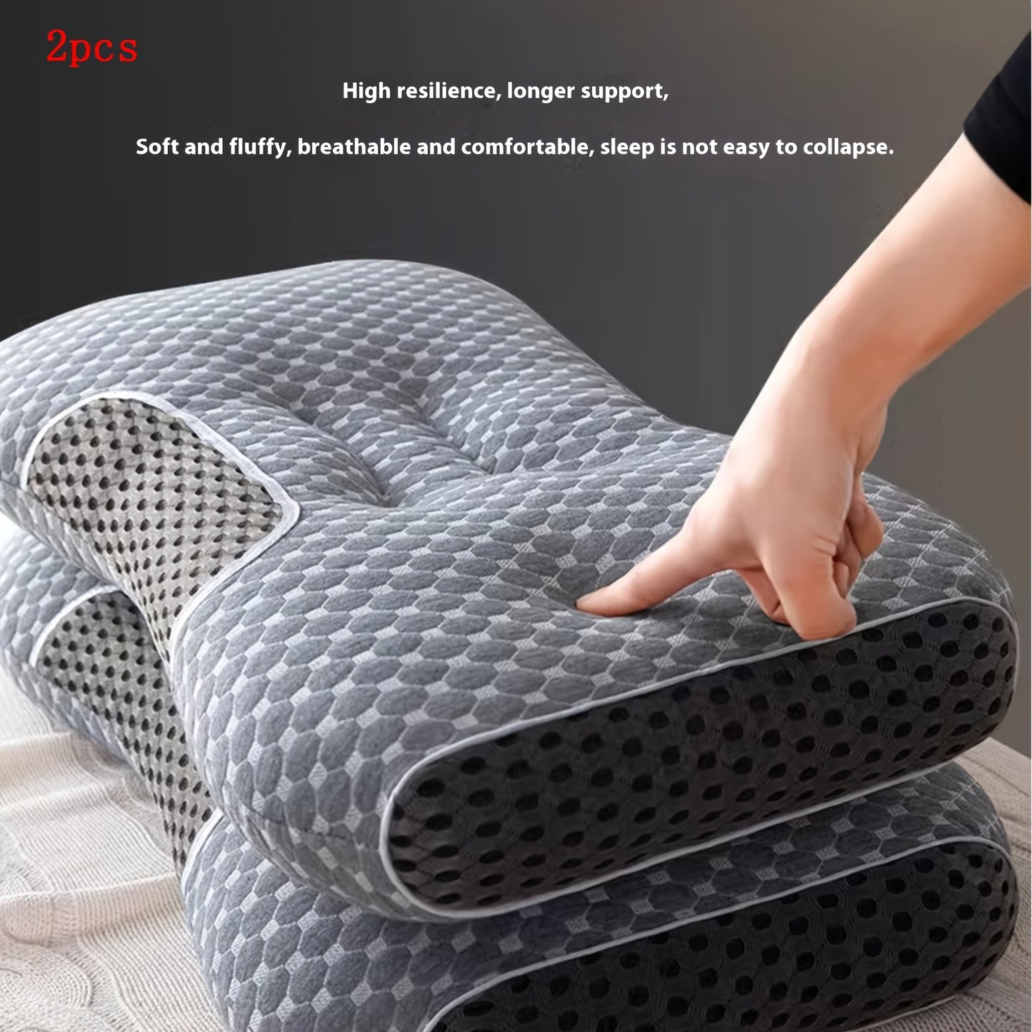 2pcs Ergonomic Neck Support Pillows – Adjustable Soft Knit Design, Reversible & Washable for Comfortable Sleep